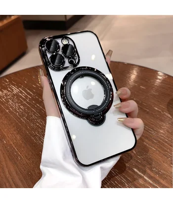 Силіконовий чохол "Transparent Standing" з підставкою для iPhone 13 Pro Чорний