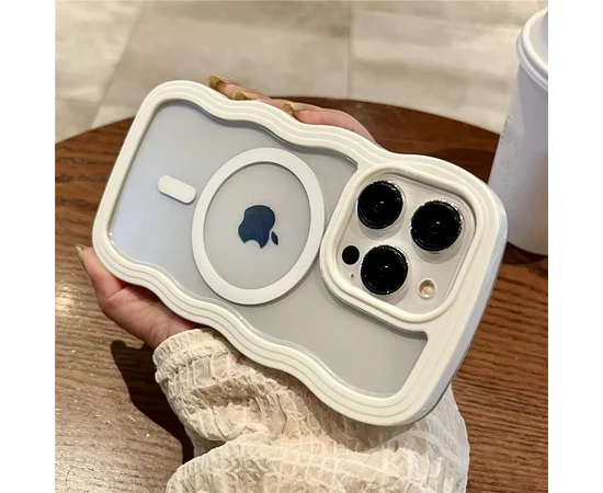 Силиконовый чехол "Wavy Lines" with MagSafe для Apple iPhone 15 Pro Белый