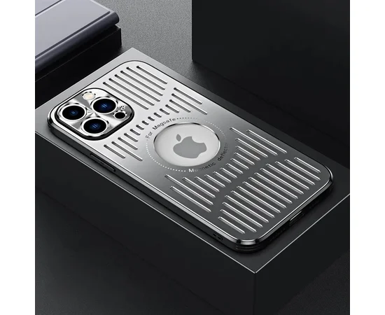 Алюмінієвий чохол "Metal Heat" Case with MagSafe для Apple iPhone 15 Pro Max Срібний