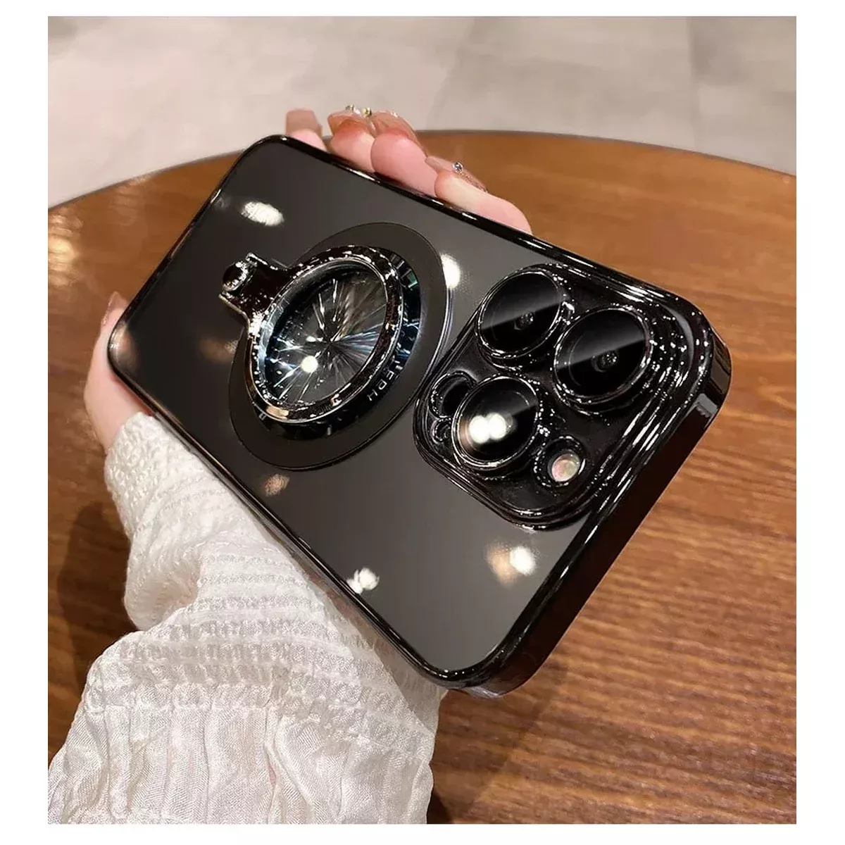 Пластиковый чехол "Transparent ring" MagSafe с подставкой для iPhone 14 Pro Max Черный