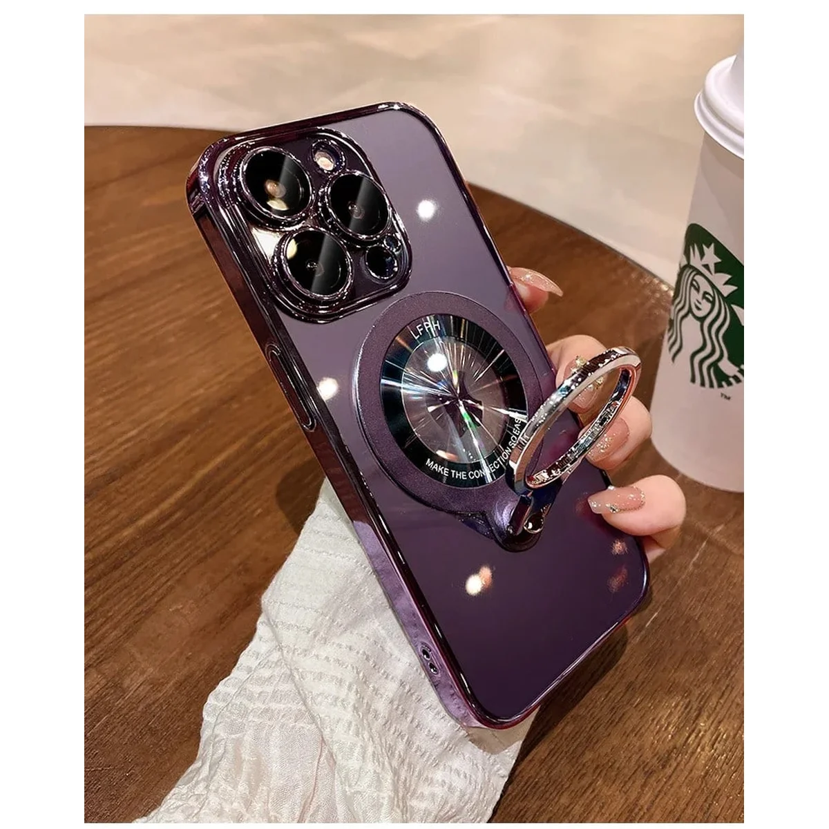 Пластиковый чехол "Transparent ring" MagSafe с подставкой для iPhone 15 Pro Фиолетовый