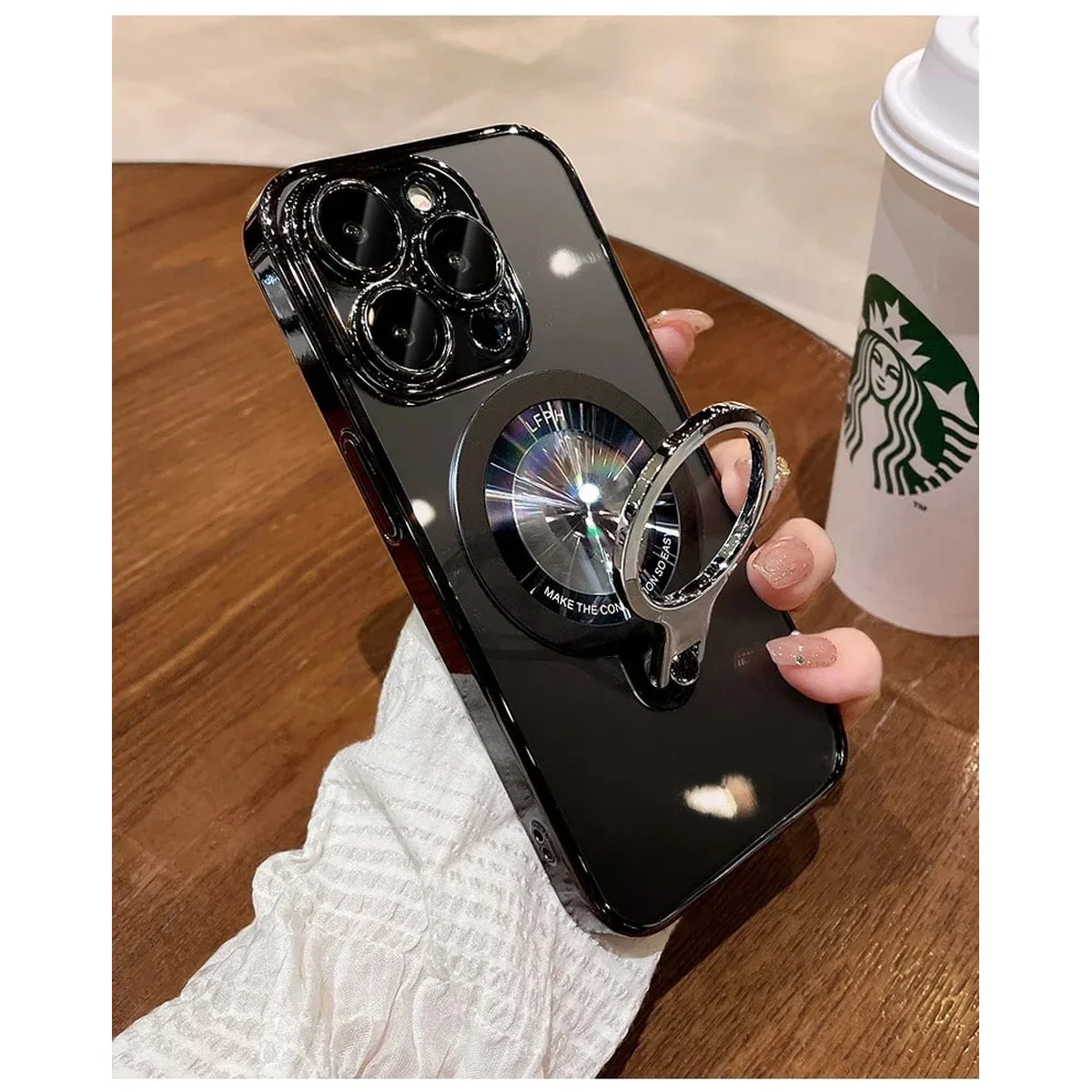 Пластиковый чехол "Transparent ring" MagSafe с подставкой для iPhone 14 Pro Max Черный