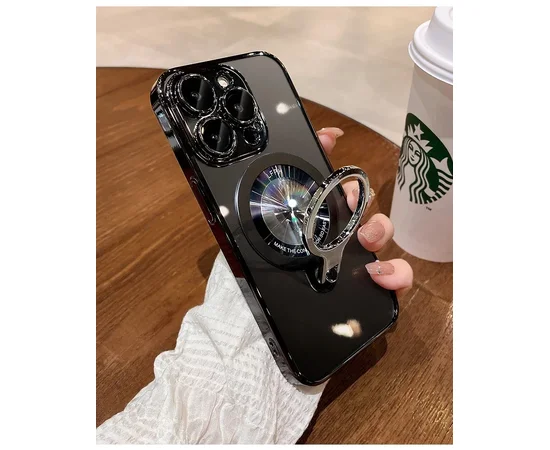Пластиковий чохол "Transparent ring" MagSafe з підставкою для iPhone 15 Pro Max Чорний