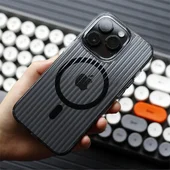 Пластиковый чехол "Luxury Corrugated" with MagSafe для Apple iPhone 14 Pro Max Черный