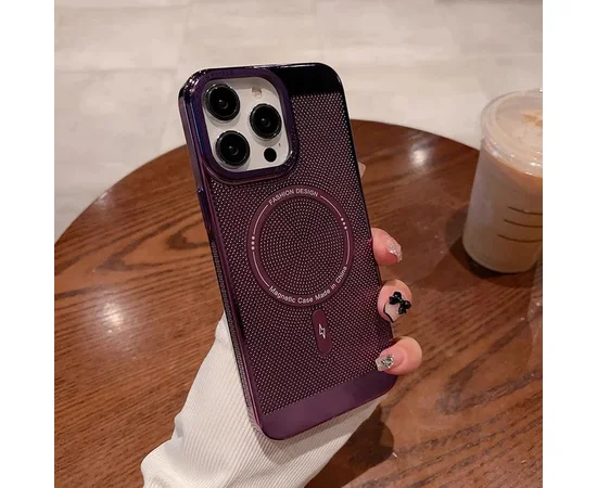 Пластиковий чохол "Breathable Mesh" with MagSafe для Apple iPhone 15 Pro Max Темно-фіолетовий