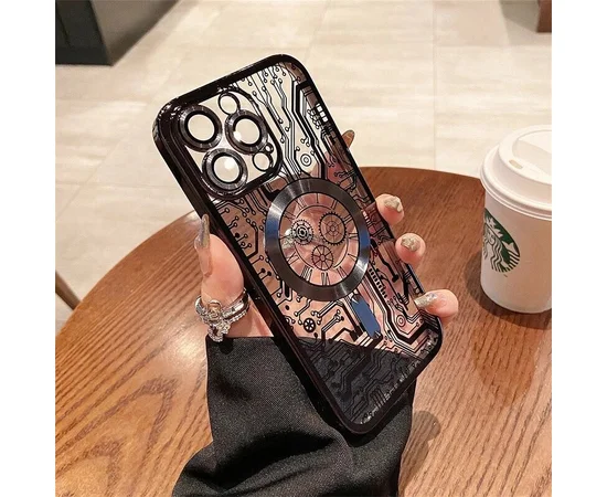 Силиконовый чехол "Micro Plating" with MagSafe для Apple iPhone 15 Pro Max Черный