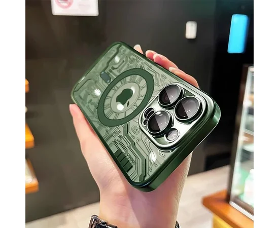 Силіконовий чохол "Micro Plating" with MagSafe для Apple iPhone 15 Pro Max Зелений