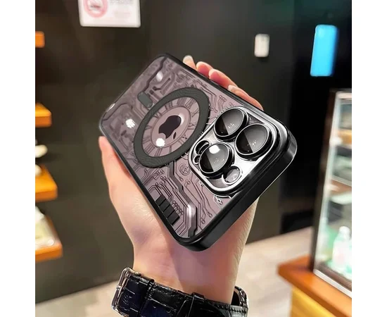 Силиконовый чехол "Micro Plating" with MagSafe для Apple iPhone 15 Pro Max Черный