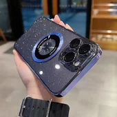 Пластиковый чехол "Luxury Diamond" с блестками with MagSafe для iPhone 12 Pro Max Синий