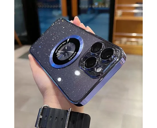 Пластиковий чохол "Luxury Diamond" з блискітками with MagSafe для iPhone 12 Pro Max Синій