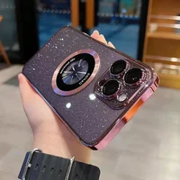 Пластиковый чехол "Luxury Diamond" с блестками with MagSafe для iPhone 15 Pro Розовый