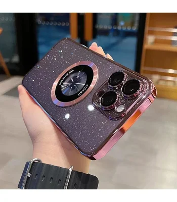 Пластиковий чохол "Luxury Diamond" з блискітками with MagSafe для iPhone 15 Pro Рожевий