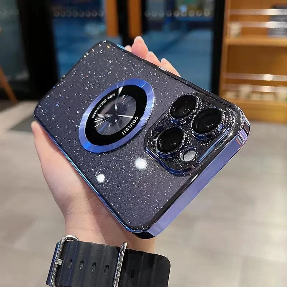 Пластиковий чохол "Luxury Diamond" з блискітками with MagSafe для iPhone 14 Pro Max Синій