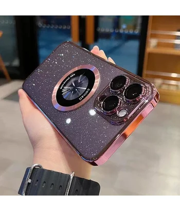 Пластиковий чохол "Luxury Diamond" з блискітками with MagSafe для iPhone 15 Pro Рожевий