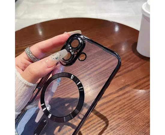 Силиконовый чехол "Transparent Plating" with MagSafe для Apple iPhone 16 Черный