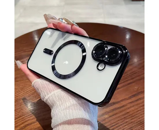 Силиконовый чехол "Transparent Plating" with MagSafe для Apple iPhone 16 Черный