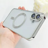 Силиконовый чехол "Transparent Plating" with MagSafe для Apple iPhone 16 Plus Серебряный