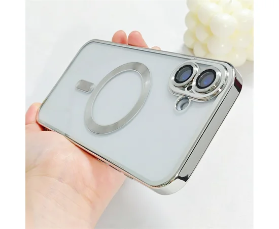 Силиконовый чехол "Transparent Plating" with MagSafe для Apple iPhone 16 Серебряный