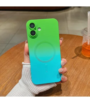 Силиконовый чехол "Luxury Gradient" with MagSafe для Apple iPhone 16 Зелено-голубой