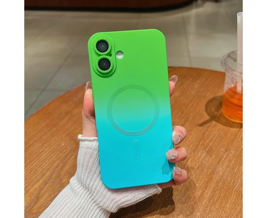 Силіконовий чохол "Luxury Gradient" with MagSafe для Apple iPhone 16 Зелено-блакитний