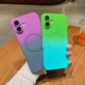 Силиконовый чехол "Luxury Gradient" with MagSafe для Apple iPhone 16 Зелено-голубой