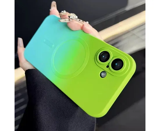 Силиконовый чехол "Luxury Gradient" with MagSafe для Apple iPhone 16 Зелено-голубой