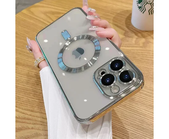 Силиконовый чехол "Transparent Plating" with MagSafe для Apple iPhone 16 Pro Натуральный титан