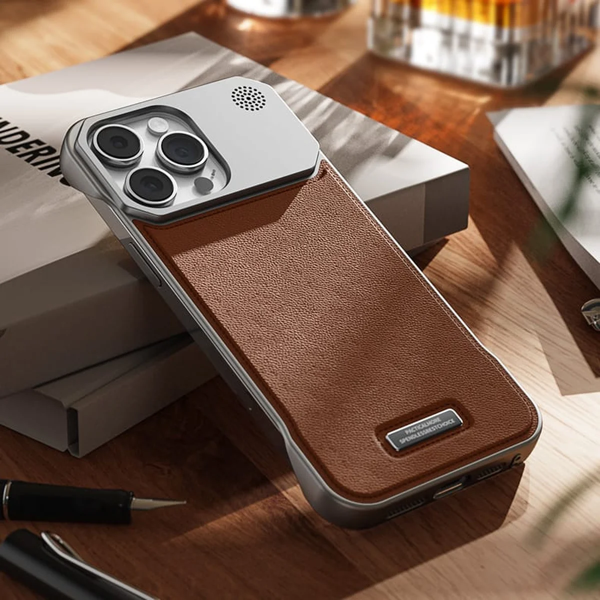 Пластиковый чехол "ArmorLine Leather" для Apple iPhone 15 Pro Коричневый