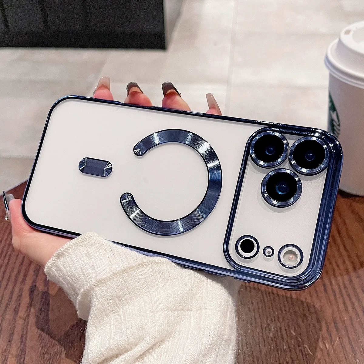 Силиконовый чехол "Transparent Plating" with MagSafe для Apple iPhone 17 Pro Стальной синий