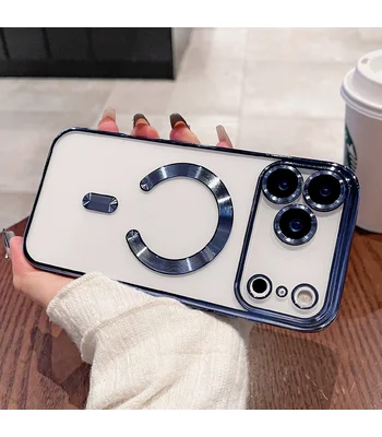 Силиконовый чехол "Transparent Plating" with MagSafe для Apple iPhone 17 Pro Стальной синий