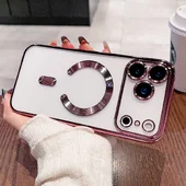 Силиконовый чехол "Transparent Plating" with MagSafe для Apple iPhone 17 Pro Max Розовый