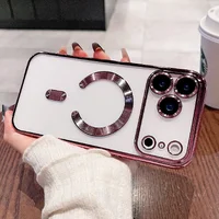 Силиконовый чехол "Transparent Plating" with MagSafe для Apple iPhone 17 Pro Max Розовый