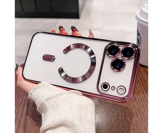 Силіконовий чохол "Transparent Plating" with MagSafe для Apple iPhone 17 Pro Max Рожевий
