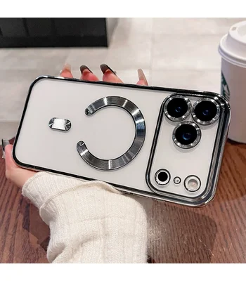 Силиконовый чехол "Transparent Plating" with MagSafe для Apple iPhone 17 Pro Серебряный