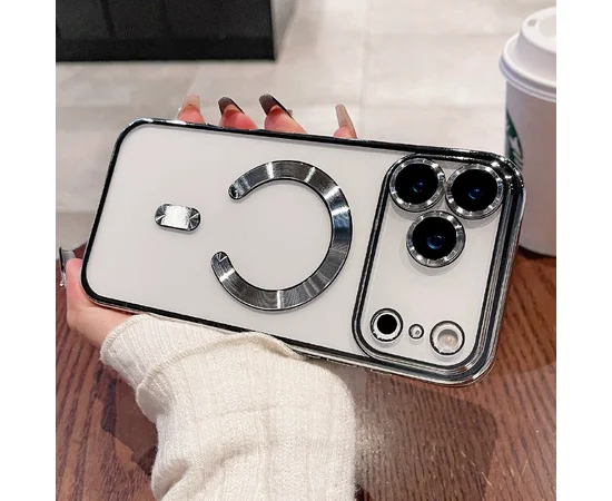 Силиконовый чехол "Transparent Plating" with MagSafe для Apple iPhone 17 Pro Серебряный