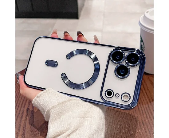 Силіконовий чохол "Transparent Plating" with MagSafe для Apple iPhone 17 Pro Сталевий синій