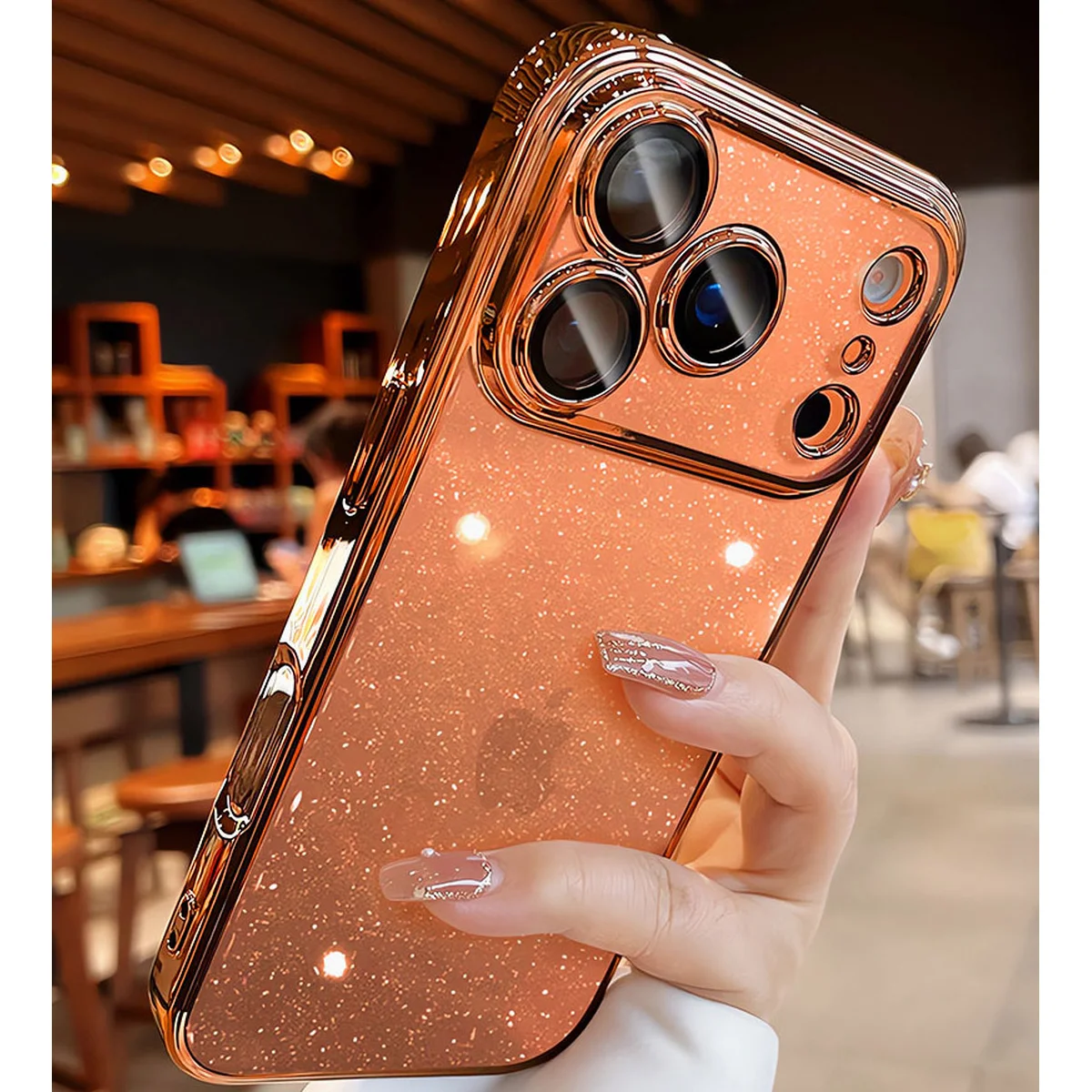Пластиковый чехол "Bling Transparent" с блестками для iPhone 17 Pro Max Оранжевый