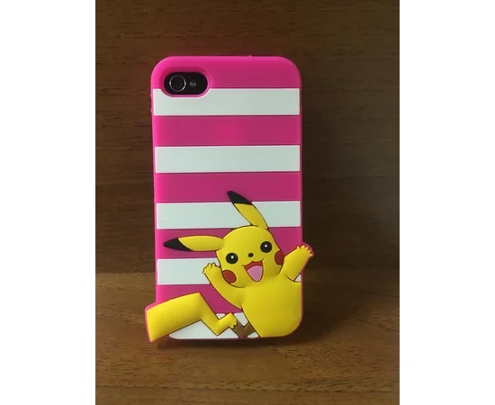 Резиновый 3D чехол "Pikachu" ярко-розовый для iPhone 4/4S