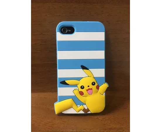 Резиновый 3D чехол "Pikachu" голубой для iPhone 4/4S