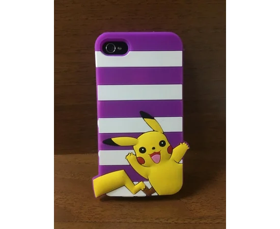 Резиновый 3D чехол "Pikachu" фиолетовый для iPhone 4/4S