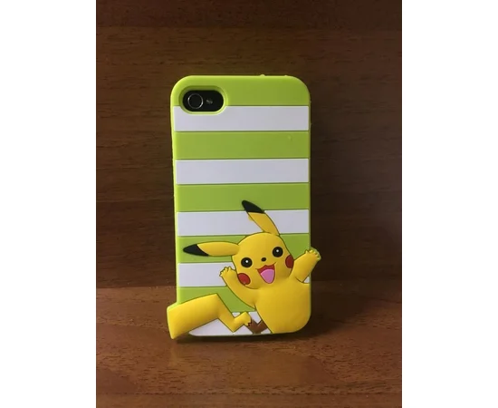 Резиновый 3D чехол "Pikachu" зеленый для iPhone 4/4S