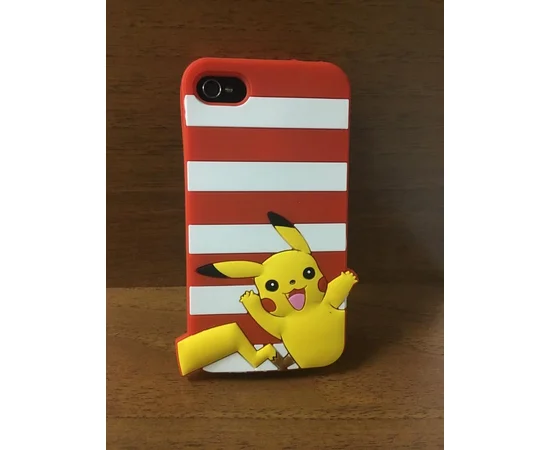 Резиновый 3D чехол "Pikachu" красный для iPhone 4/4S