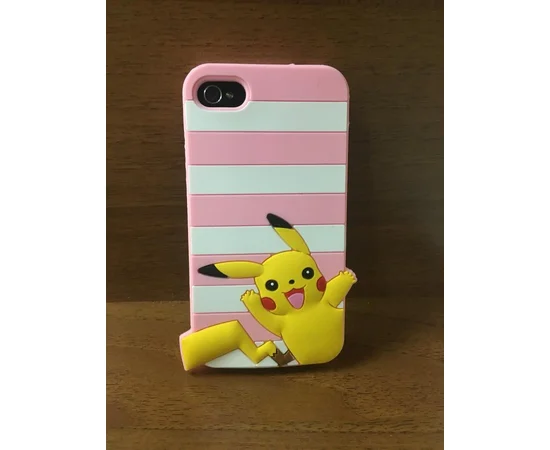 Резиновый 3D чехол "Pikachu" розовый для iPhone 4/4S