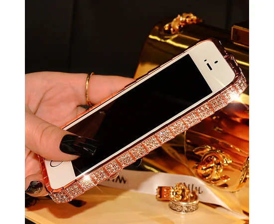 Rose Gold алюминиевый бампер со стразами "Королевский" для iPhone 5/5S/SE