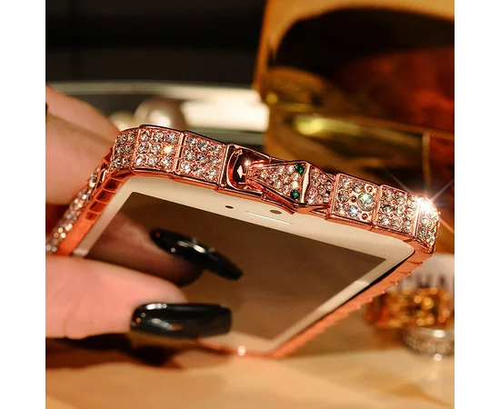 Rose Gold алюминиевый бампер со стразами "Королевский" для iPhone 5/5S/SE