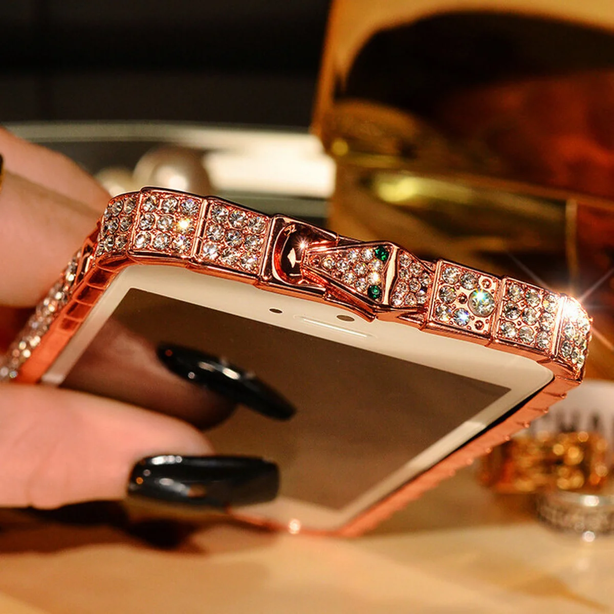 Rose Gold алюмінієвий бампер зі стразами "Королівський" для iPhone 5 / 5S / SE