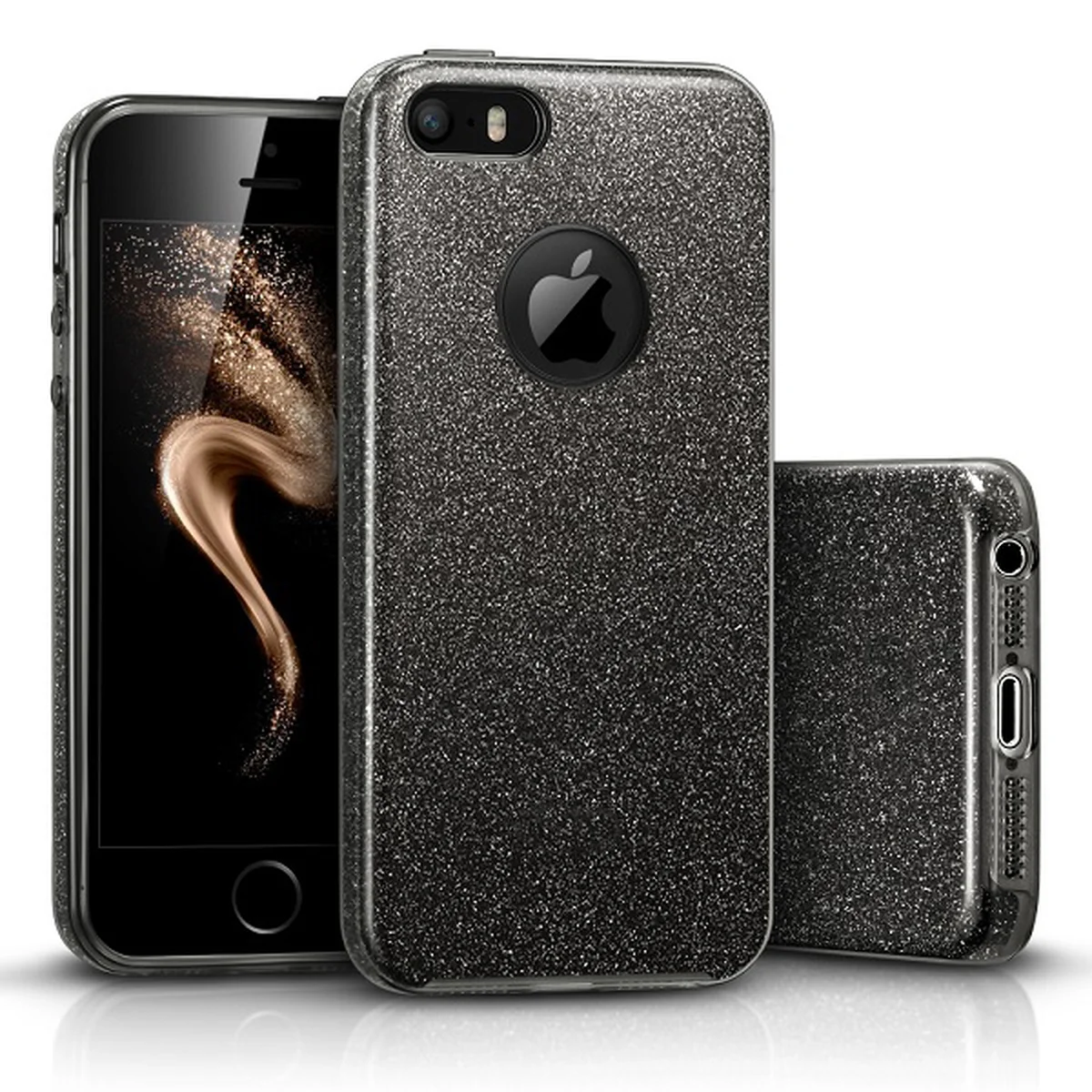 Чехол с блестками "Dazzling shine" силиконовый для iPhone 5/5S/SE черный