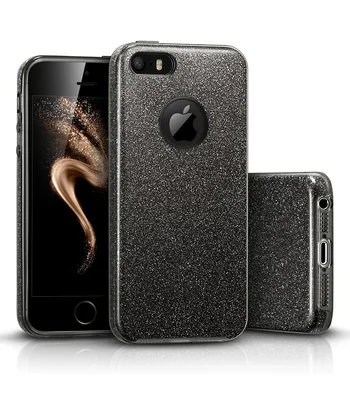 Чехол с блестками "Dazzling shine" силиконовый для iPhone 5/5S/SE черный