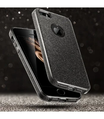 Чехол с блестками "Dazzling shine" силиконовый для iPhone 5/5S/SE черный