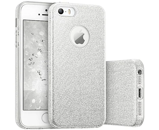 Чехол с блестками "Dazzling shine" силиконовый для iPhone 5/5S/SE серебряный